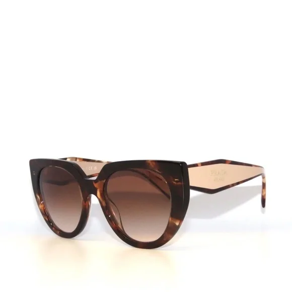 Prada PR14WS 01R0A6 Cat Eye Sunglasses - Caramel Tortoise/Powder/Brown Gradient Prada PR 14WS M (52 - 20) with Brown lenses and Tortoise  main image 4